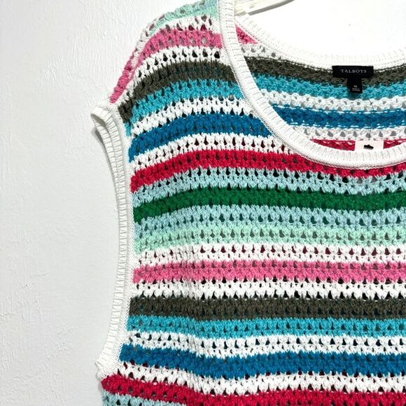 NWT Talbots Sweater Vest Crochet Crewneck Pullover Rainbow Stripe Womens sz XL - Picture 3 of 7